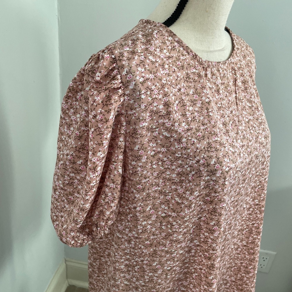 Floral Puff Sleeve Blouse size XL Pink Ditsy Shirt Spring Soft Girl Bloomcore - Picture 2 of 7